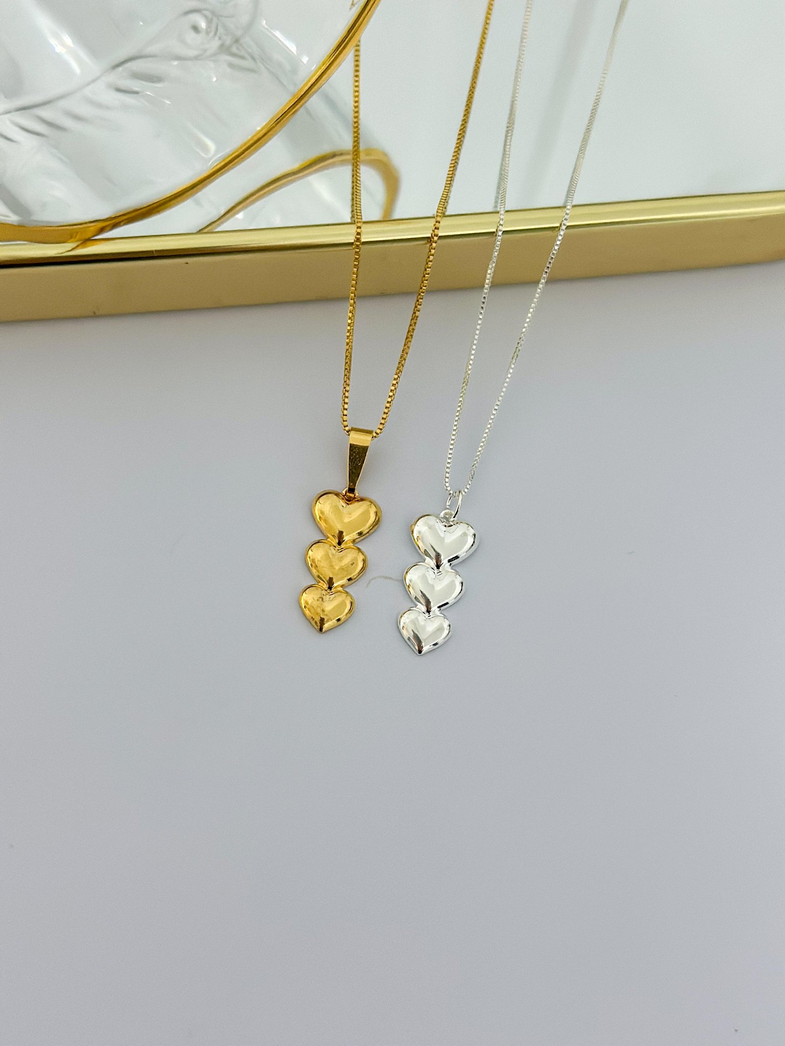 Colar Folheado 3 Corações 