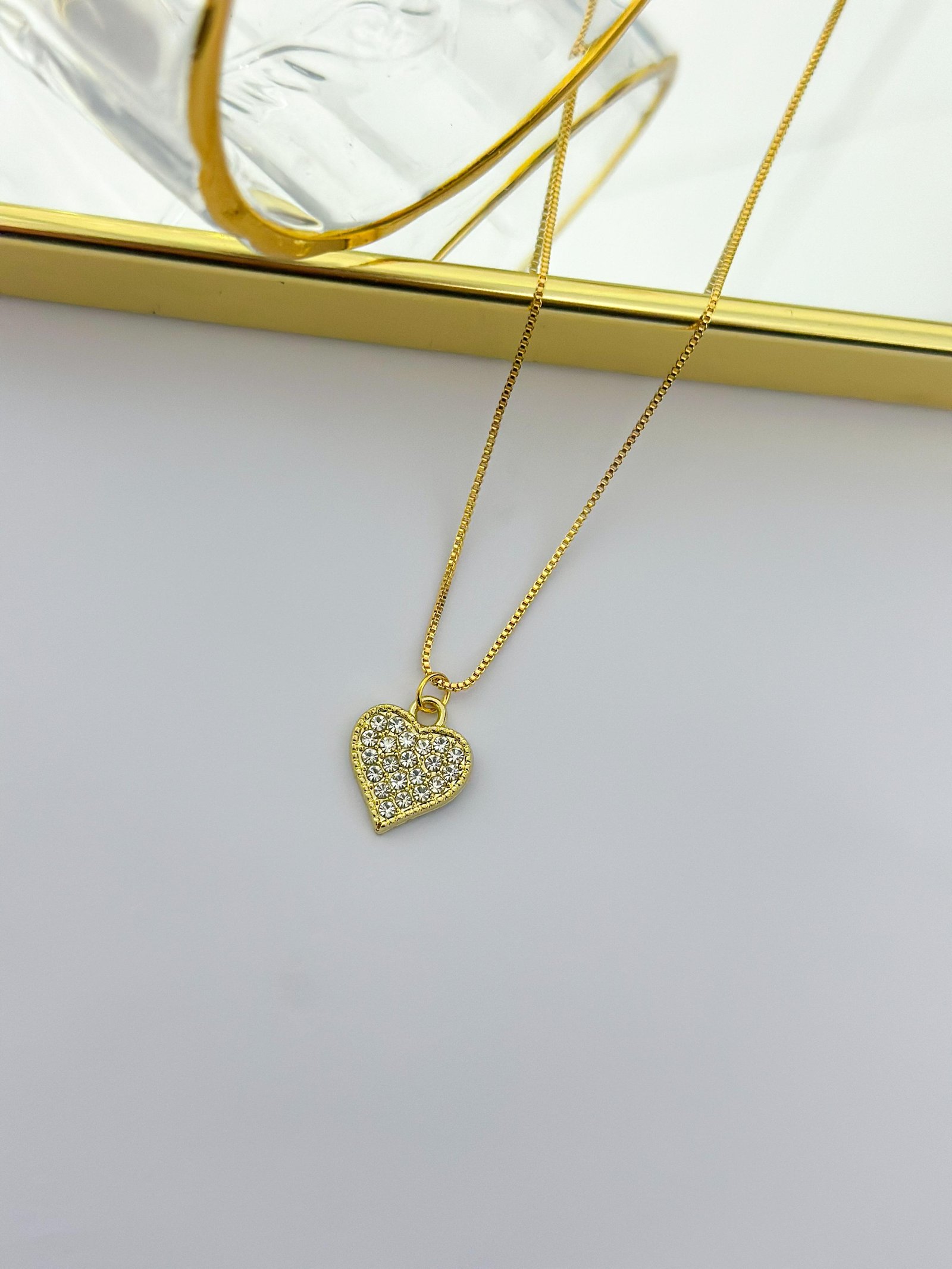 Colar Folheado Coração Cravejado 