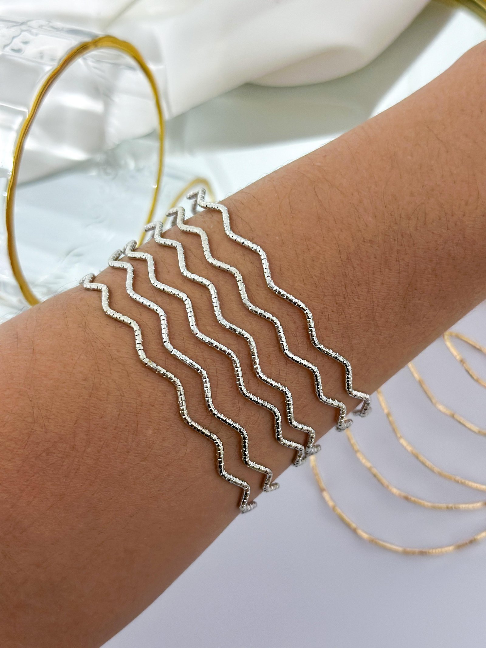 Pulseira Folheada Kit Onda Prata 