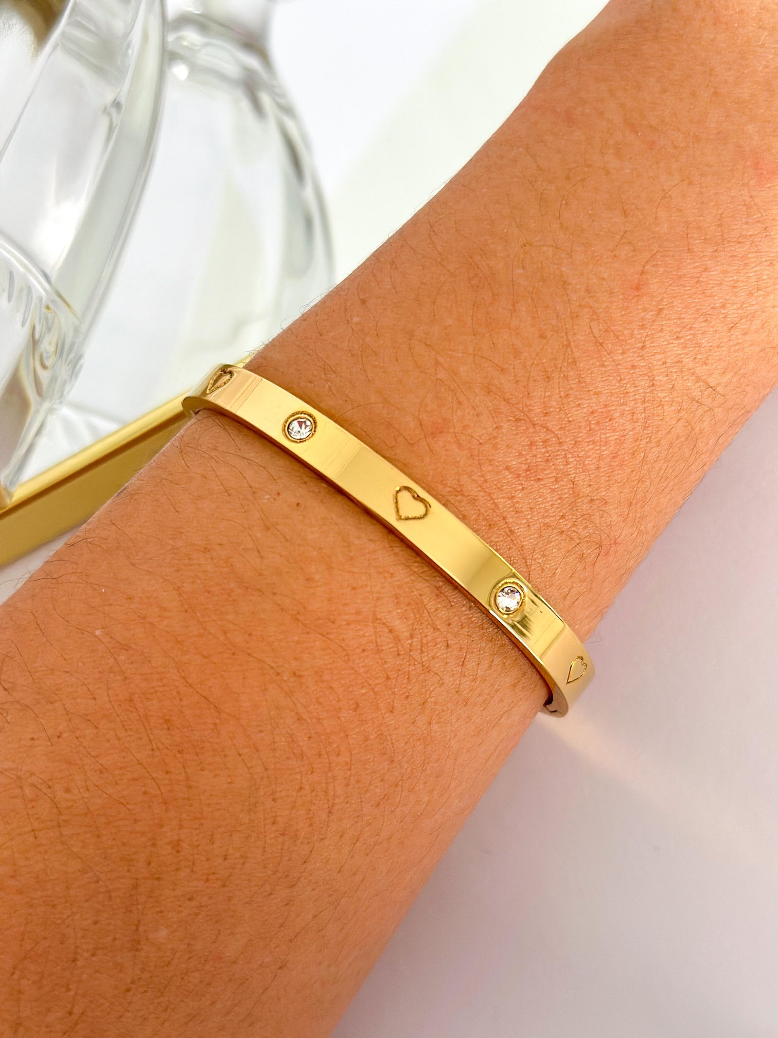 Bracelete Aço Inox Cartier Cravejado  Dourado 