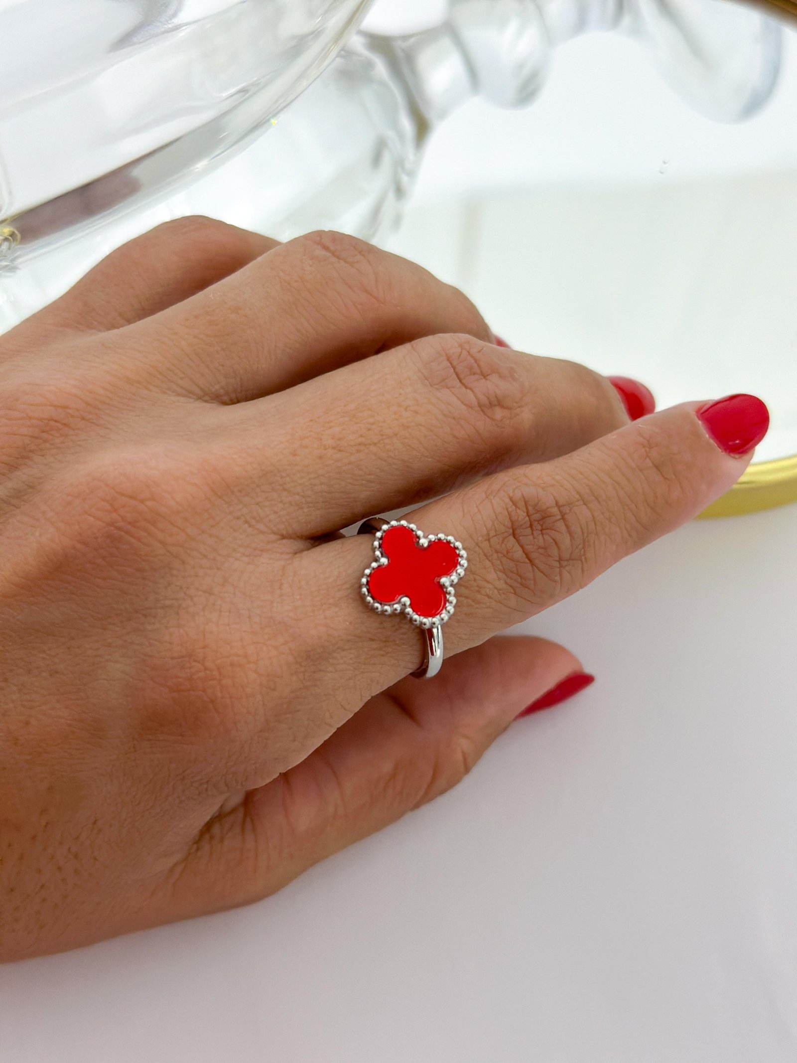 Anel Aço Inox Virginia Color Vermelho Prata 