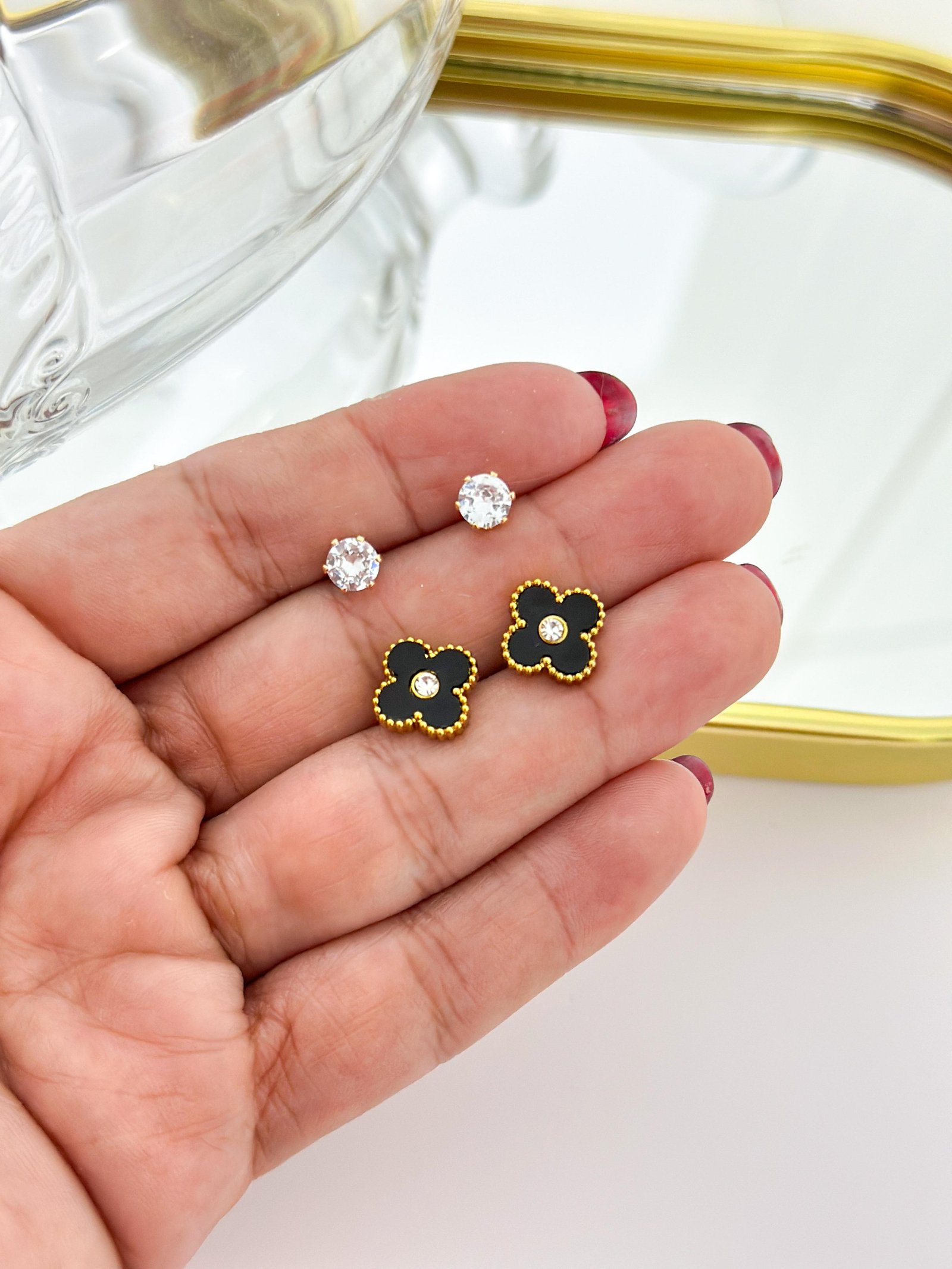 Brinco Aço Inox Duplo Virginia Resina e Pedra 