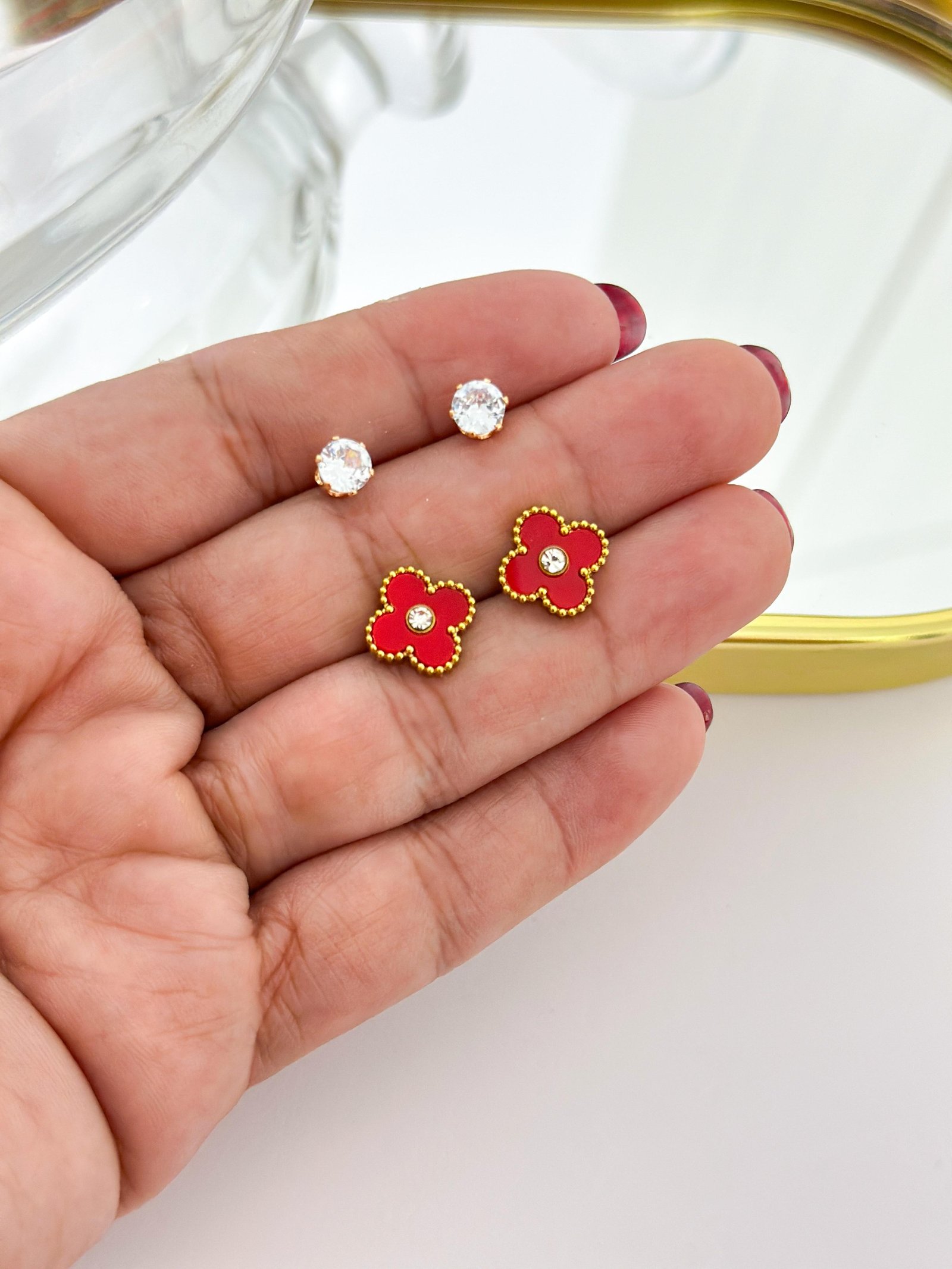 Brinco Aço Inox Duplo Virginia Resina e Pedra 