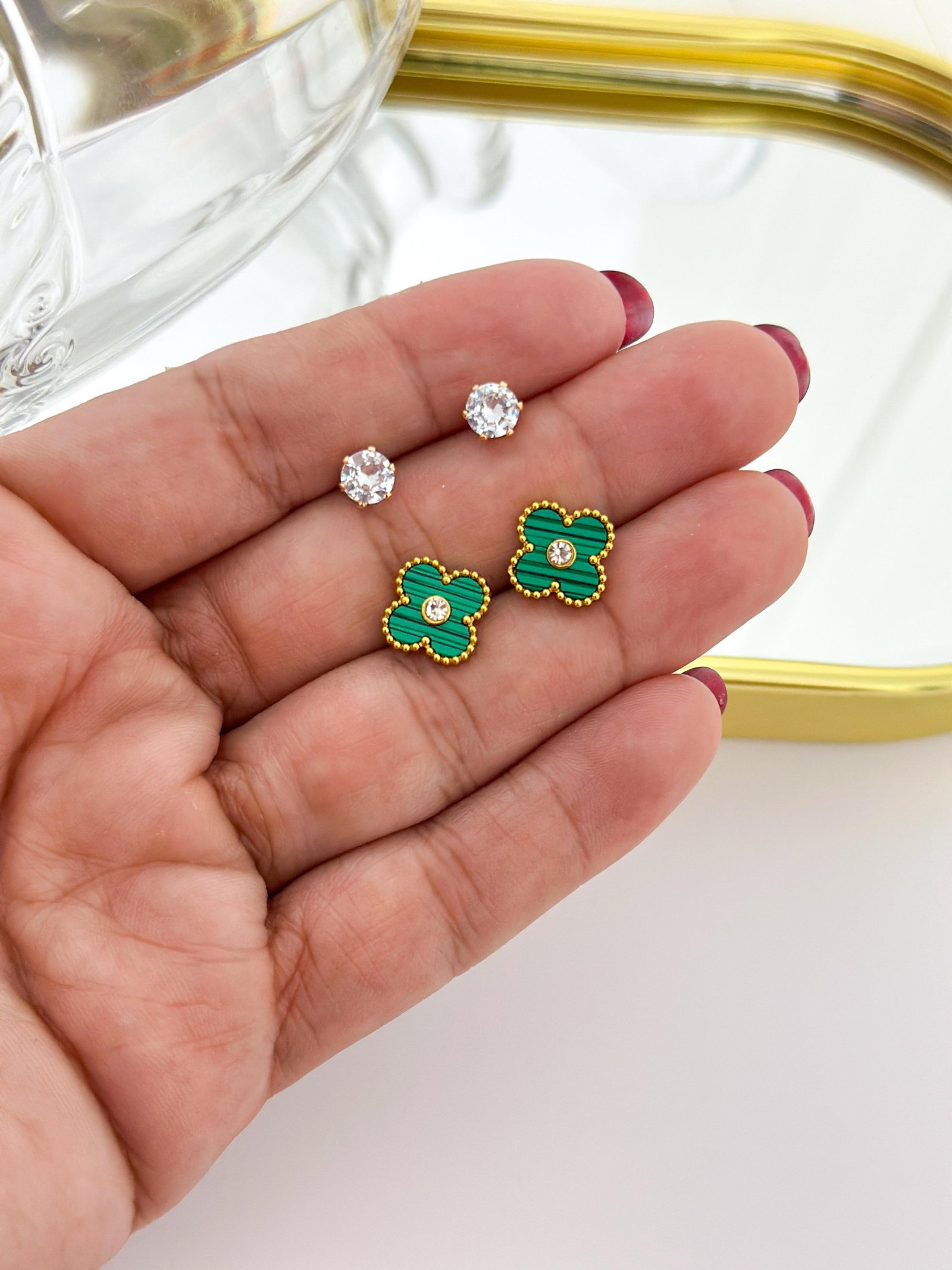 Brinco Aço Inox Duplo Virginia Resina e Pedra 