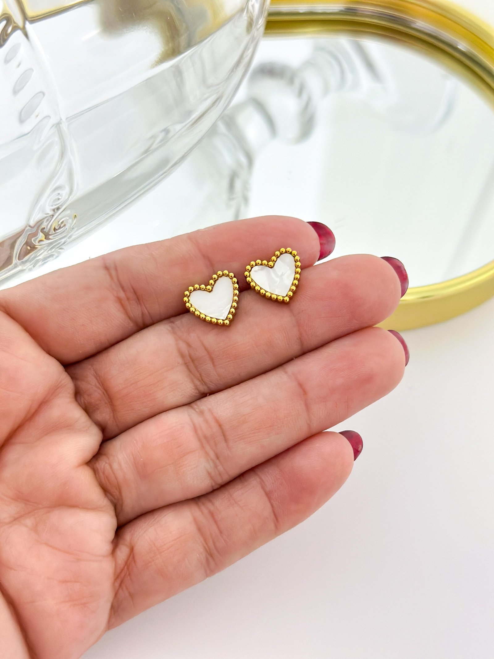 Brinco Aço Inox Coração Resina 