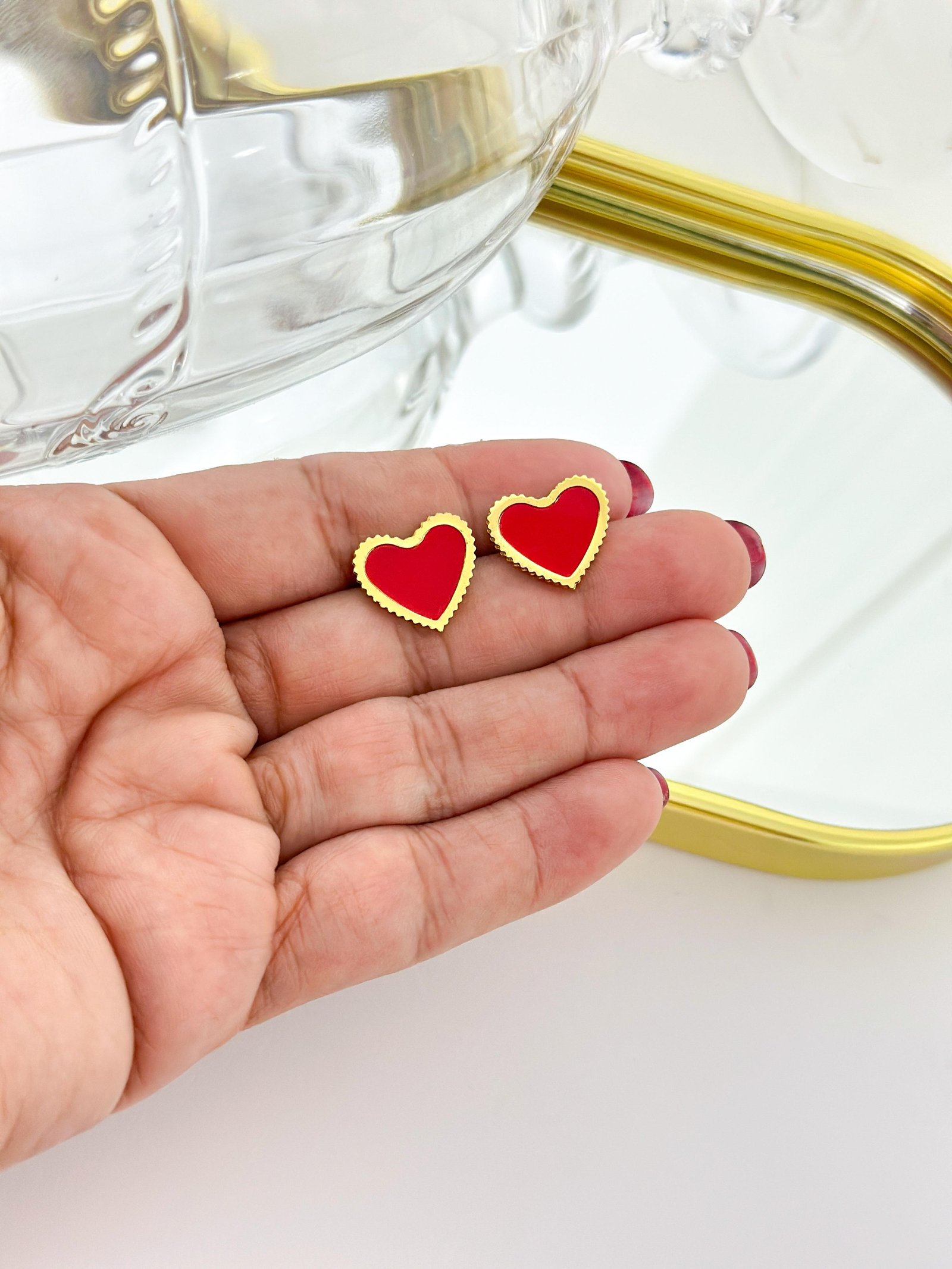 Brinco Aço Inox Coração Resinado