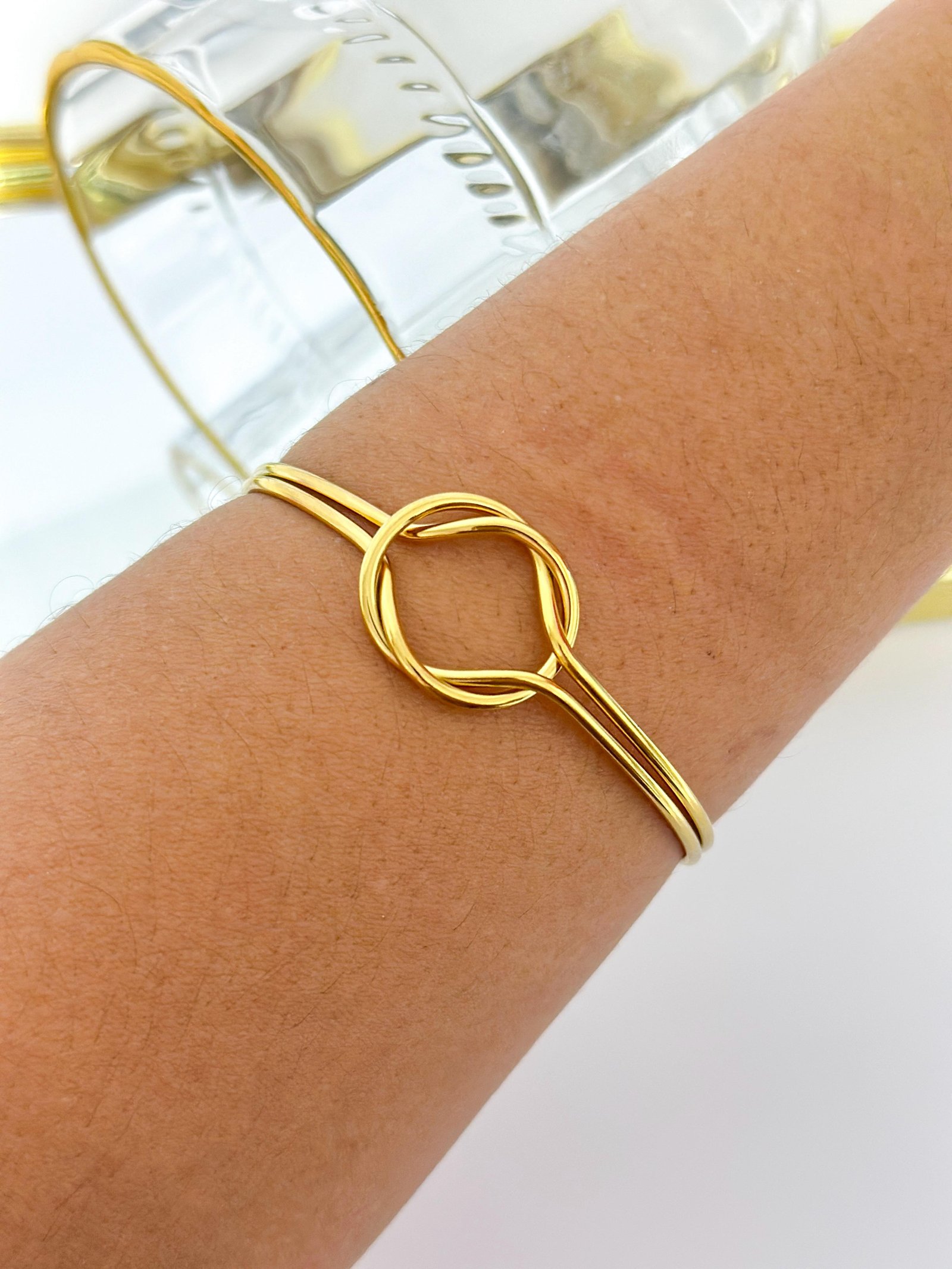 Bracelete Aço Inox Nó Duplo Dourado