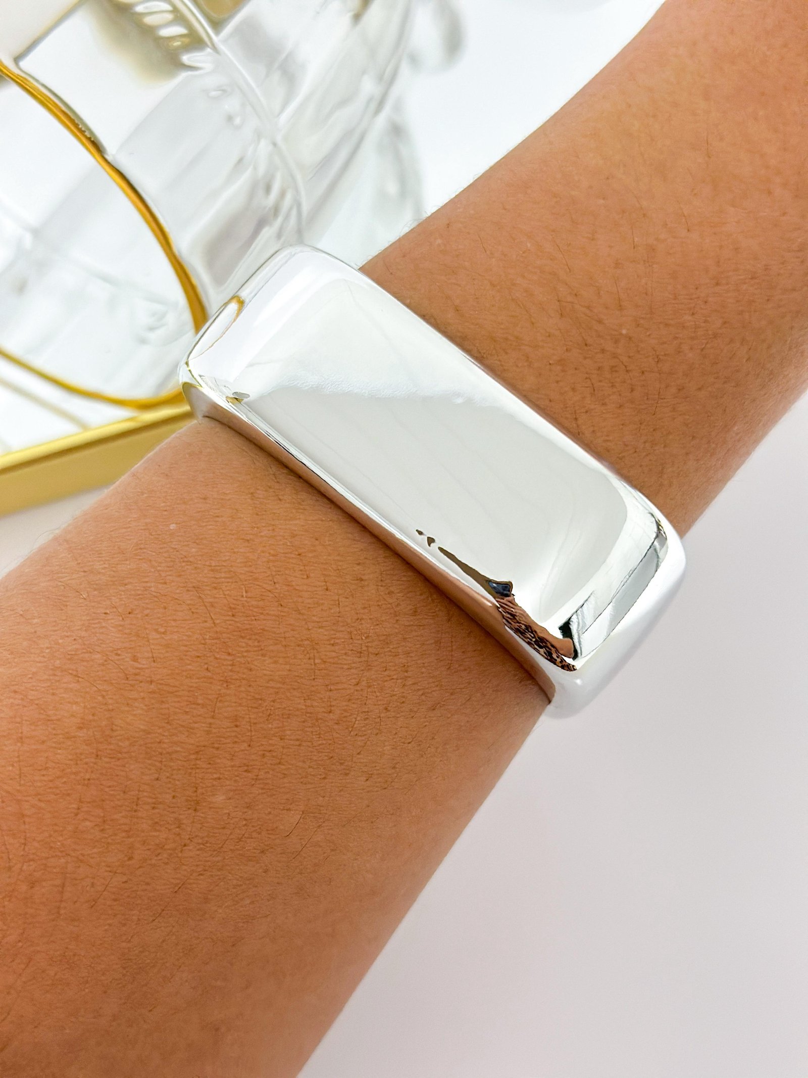 Bracelete Folheado Robusto ABS Quadrado Prata