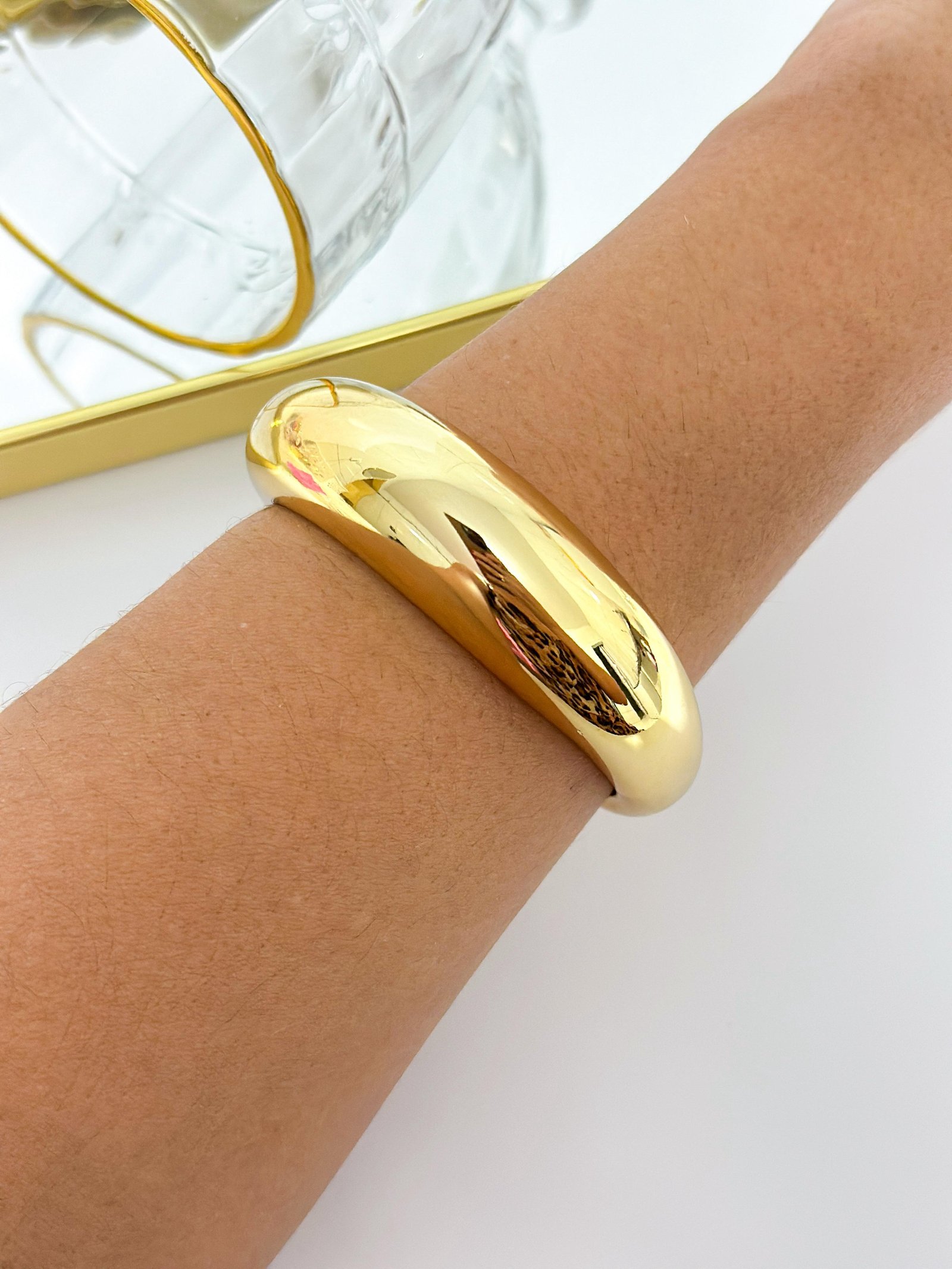 Bracelete Folheado Robusto ABS Liso Dourado