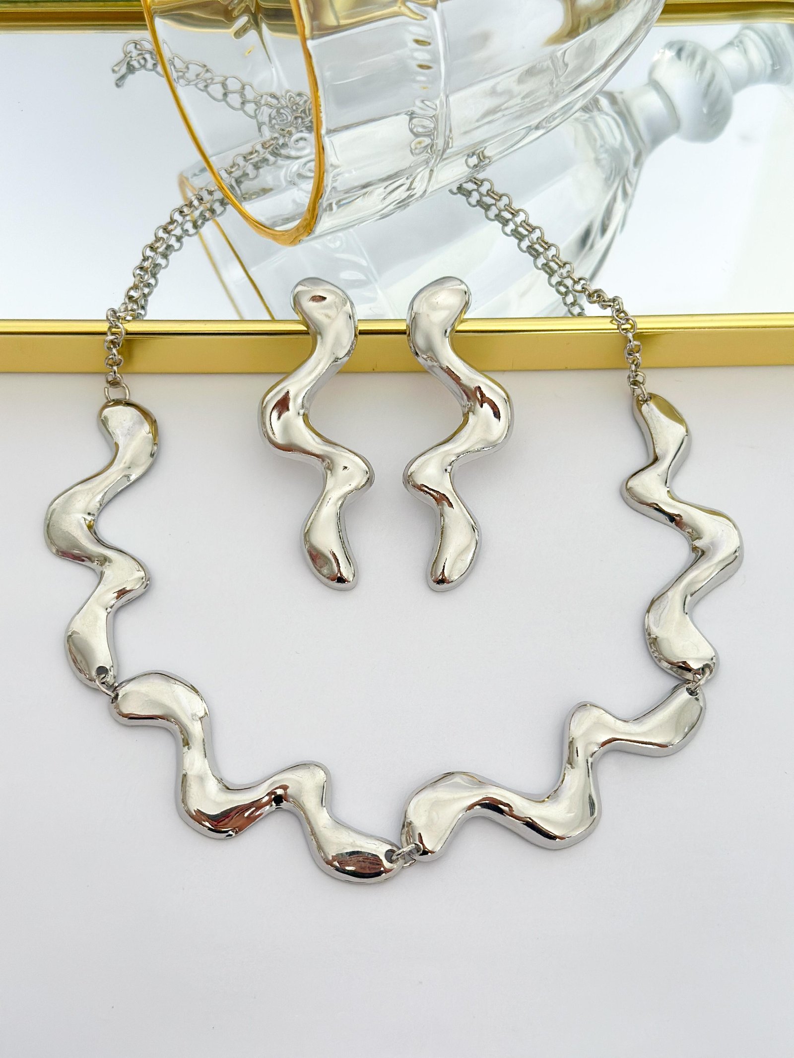 Conjunto Folheado Organico Onda Prata