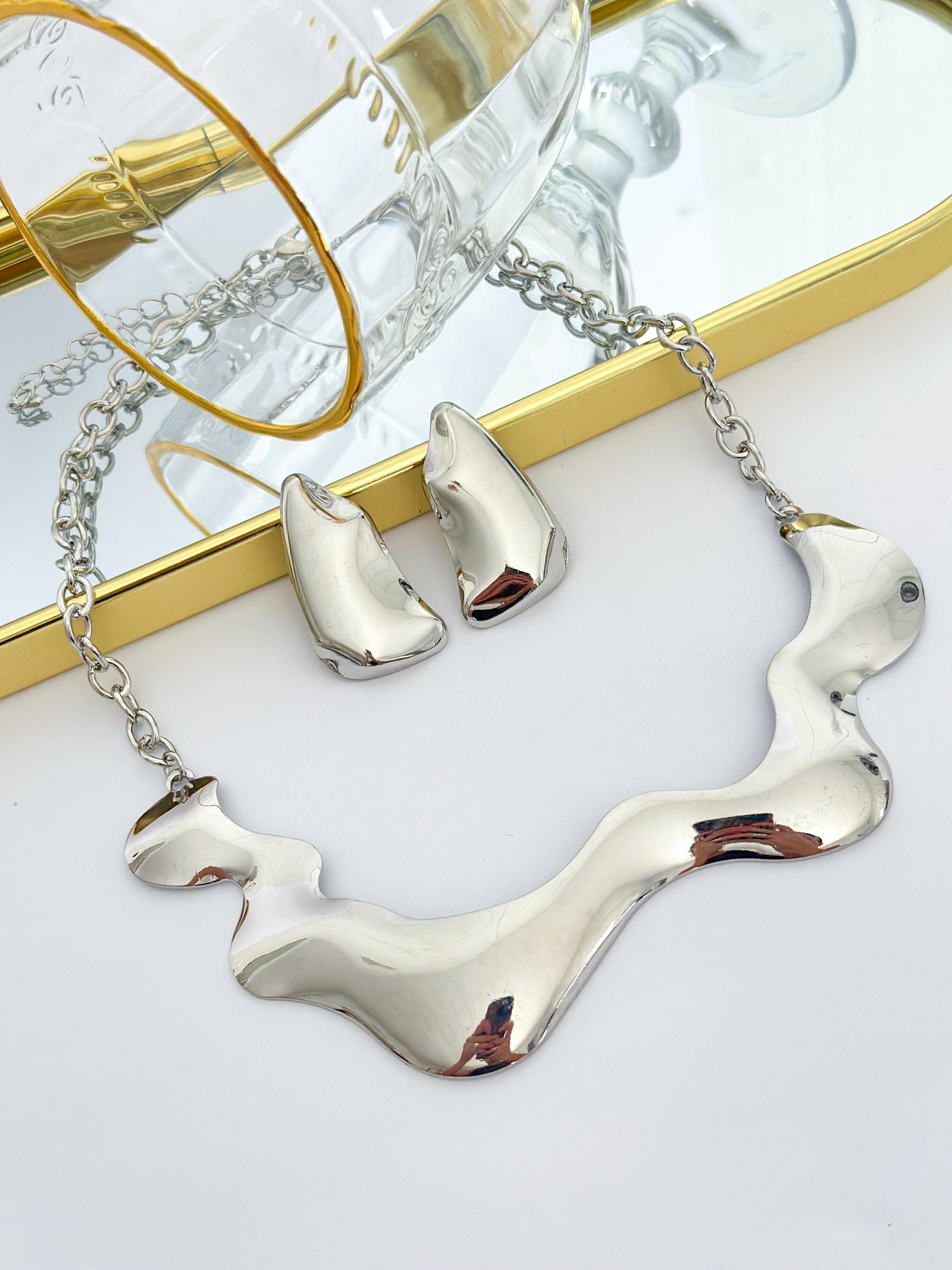 Conjunto Folheado Organico Elegance Prata