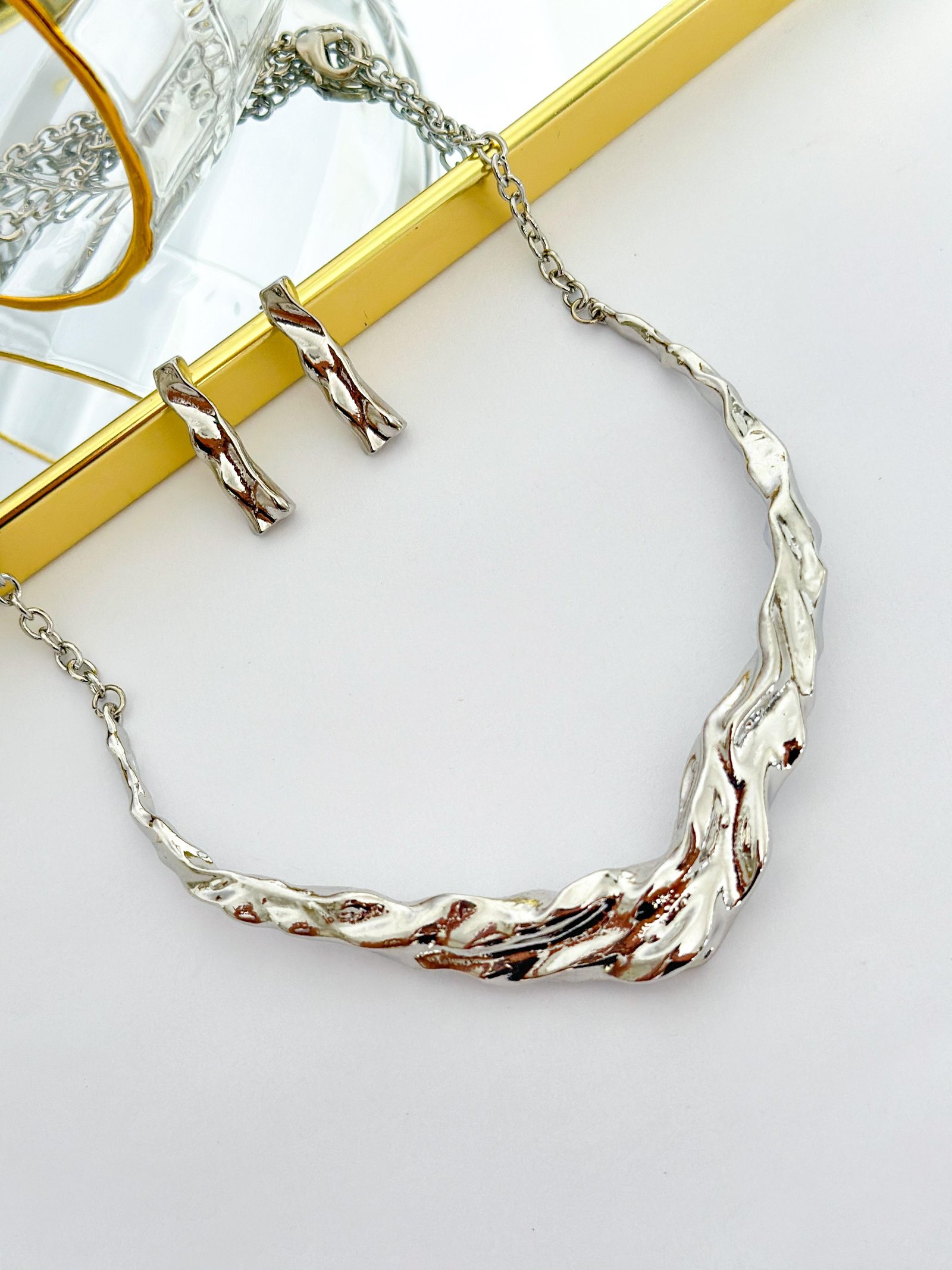 Conjunto Folheado Organico Prata