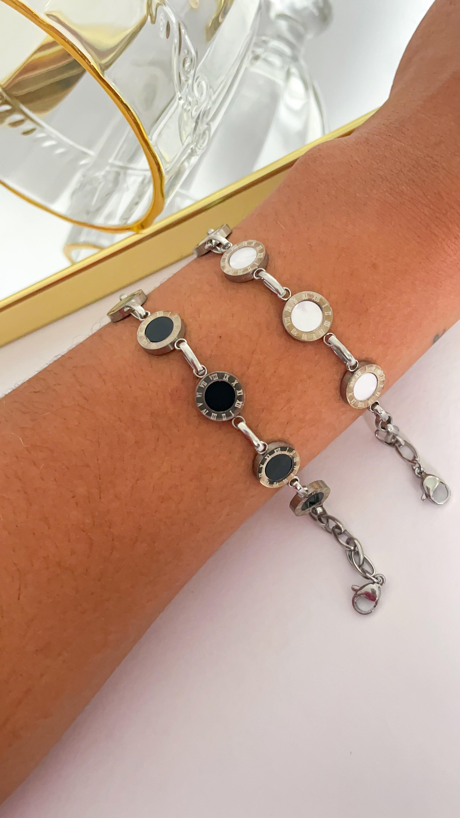 Pulseira Aço Inox Números Romanos Prata 