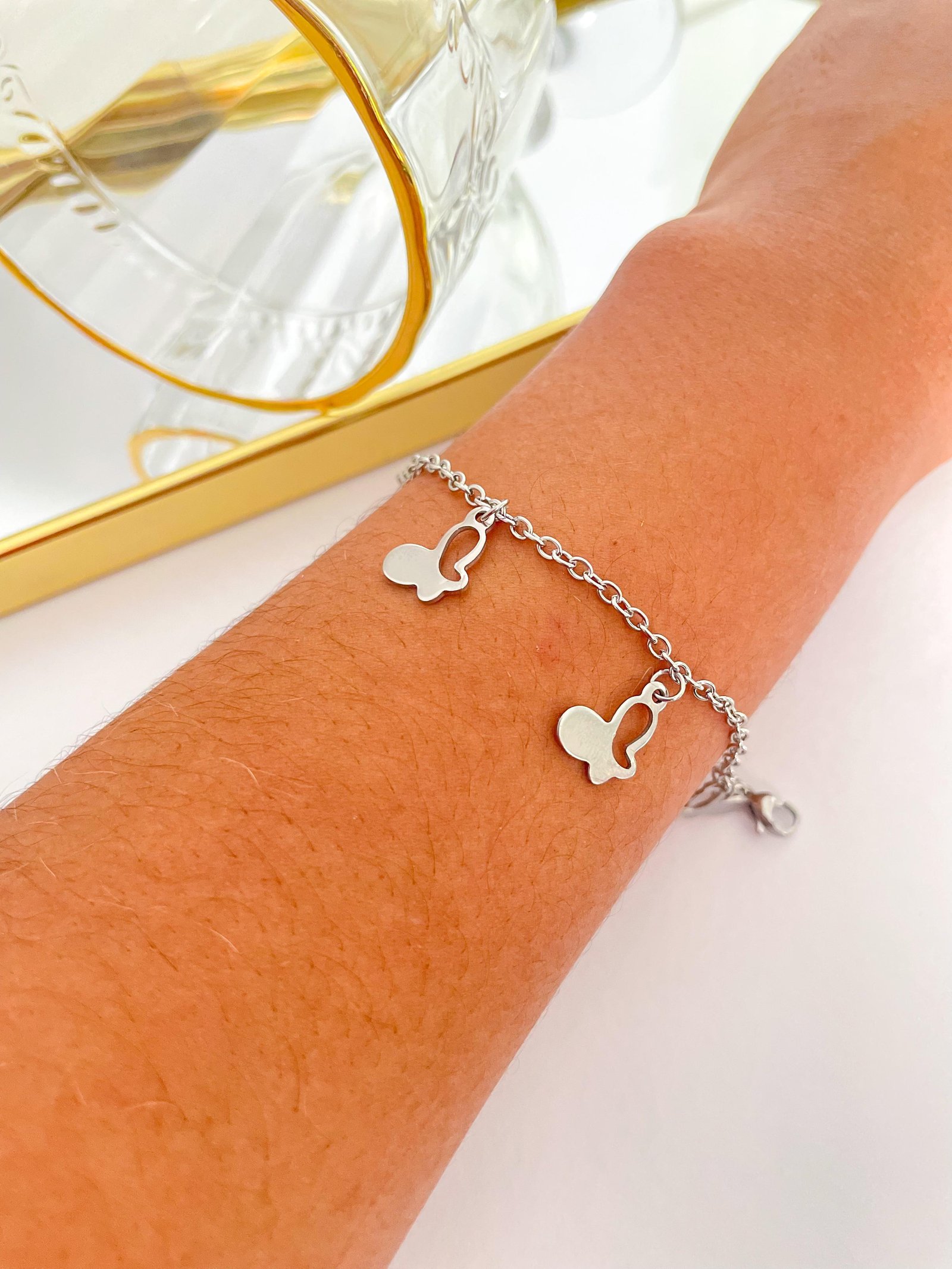 Pulseira Aço Inox Borboleta Prata 