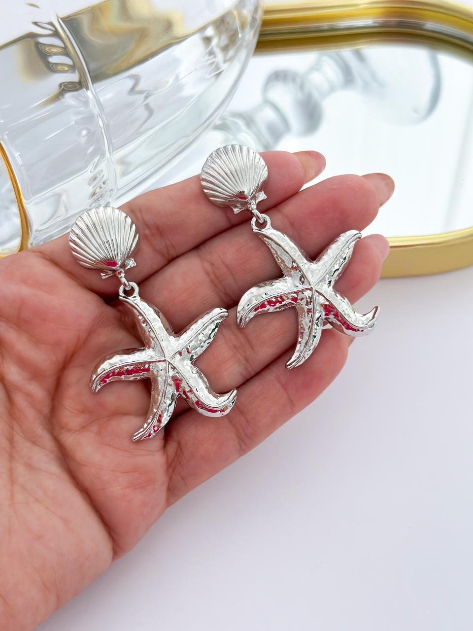Brinco Folheado Estrela/Concha Prata
