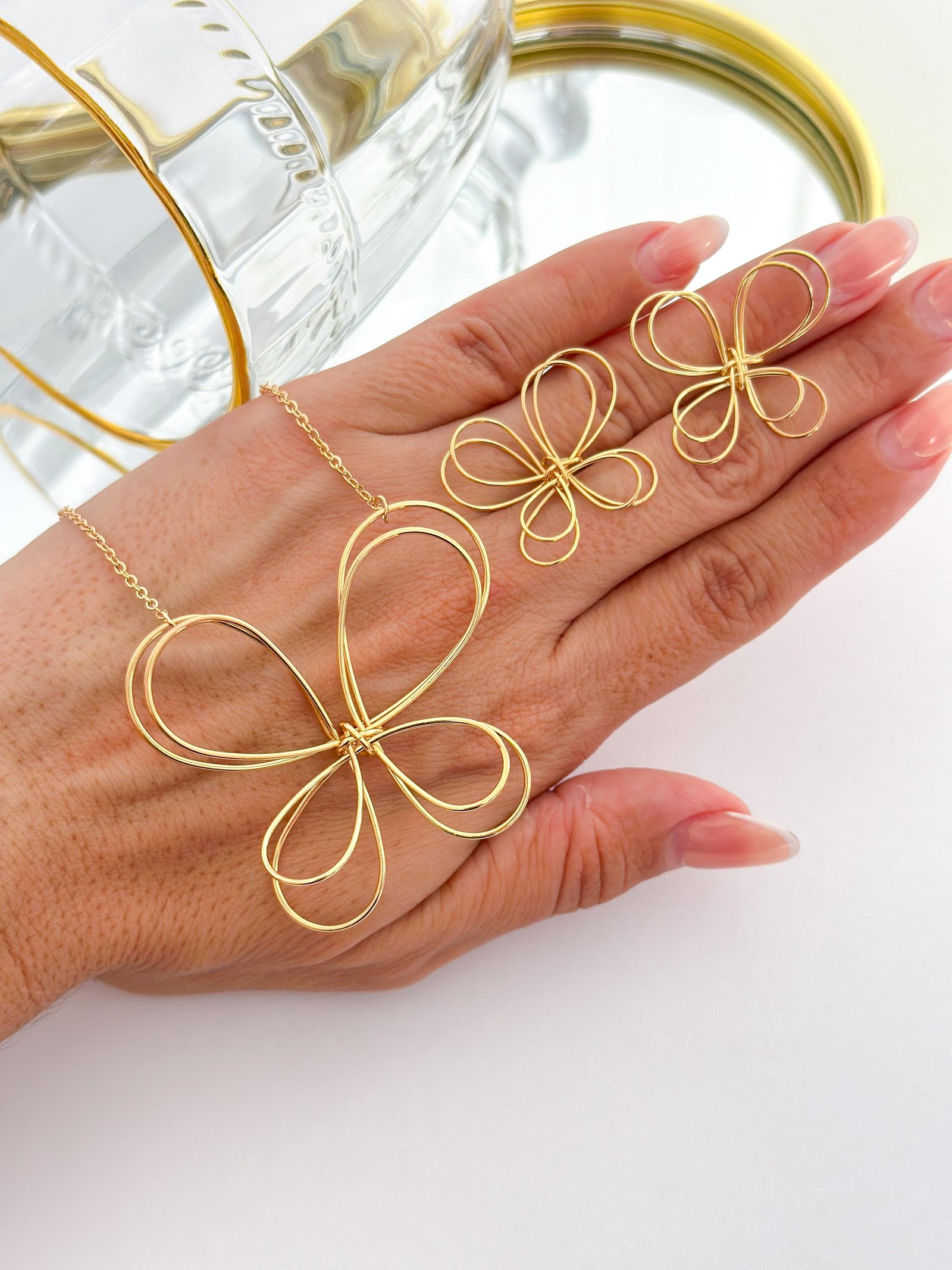 Conjunto Folheado Borboleta Dourado 