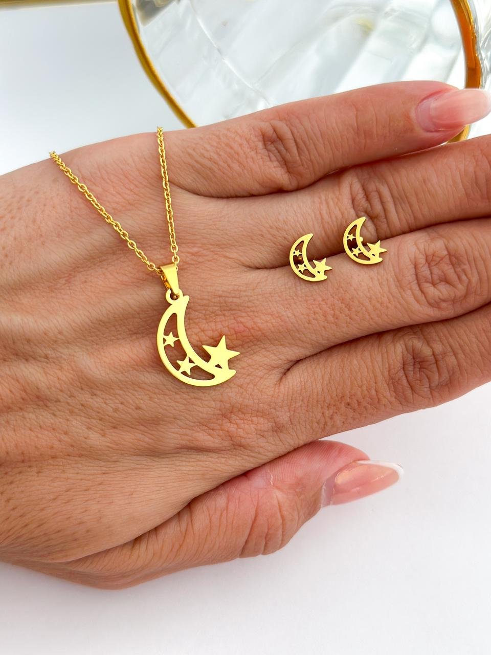 Conjunto Aço Inox Lua Dourado 