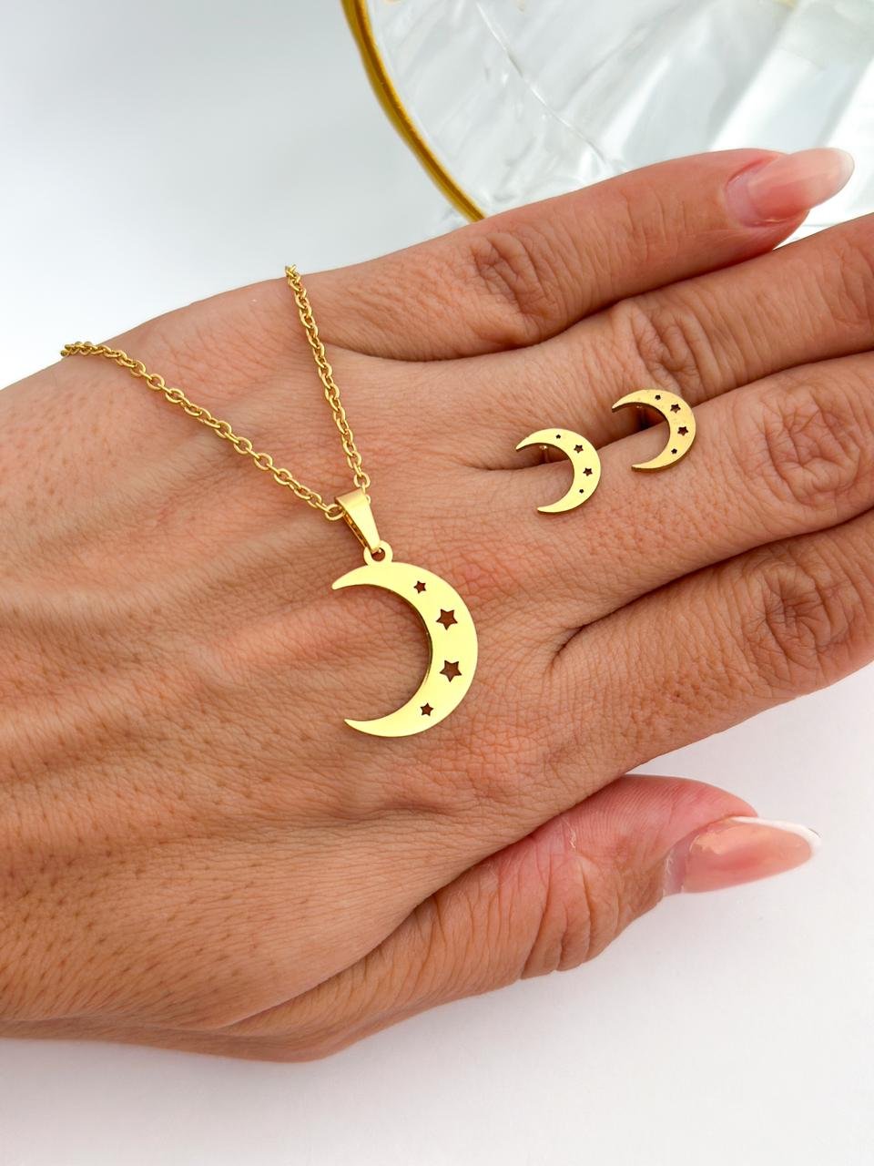 Conjunto Aço Inox Lua Dourado 