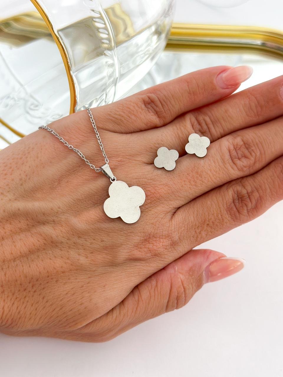 Conjunto Aço Inox Trevo Prata