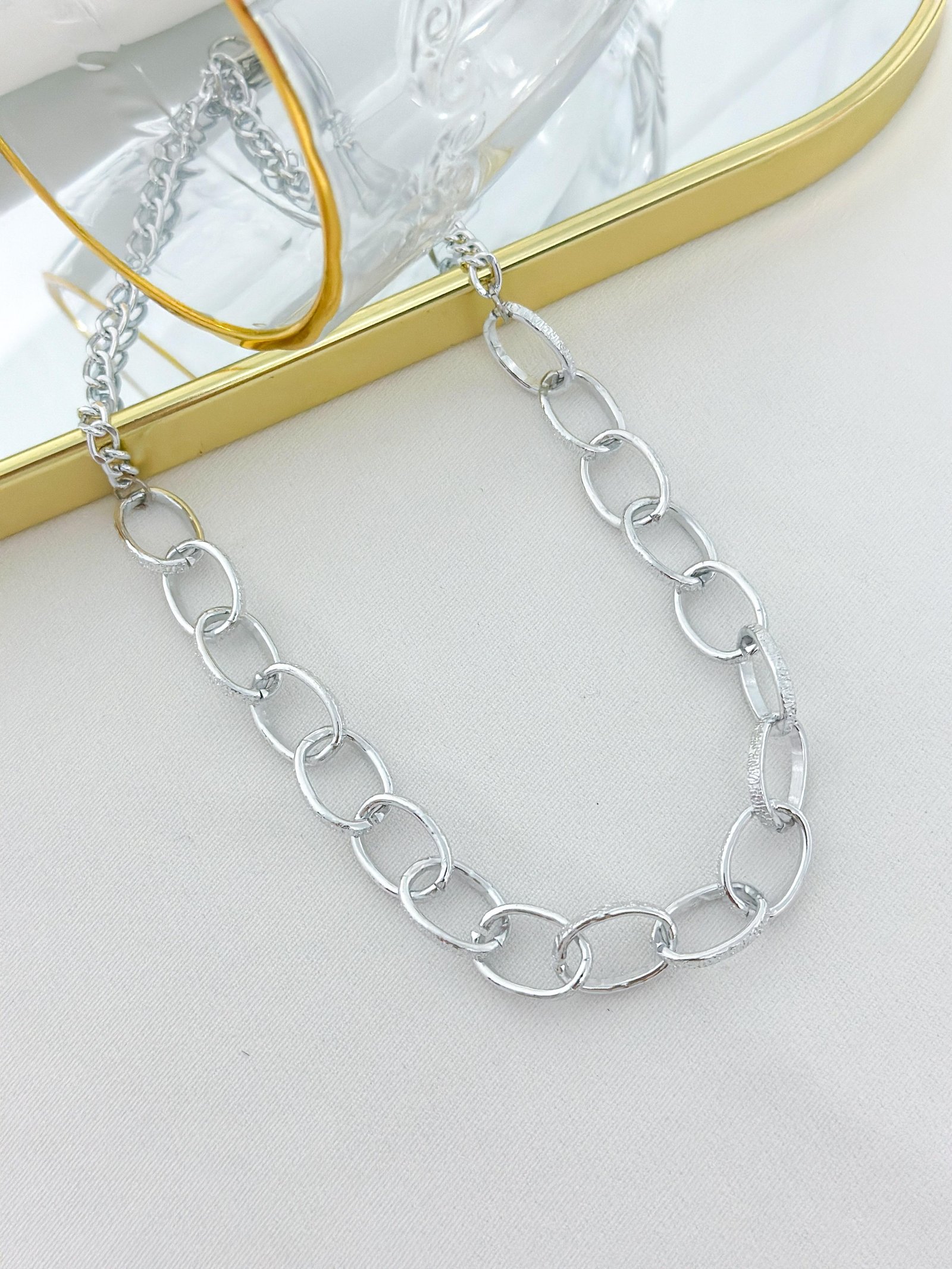 Colar Folheado Correntaria Portugues Prata 