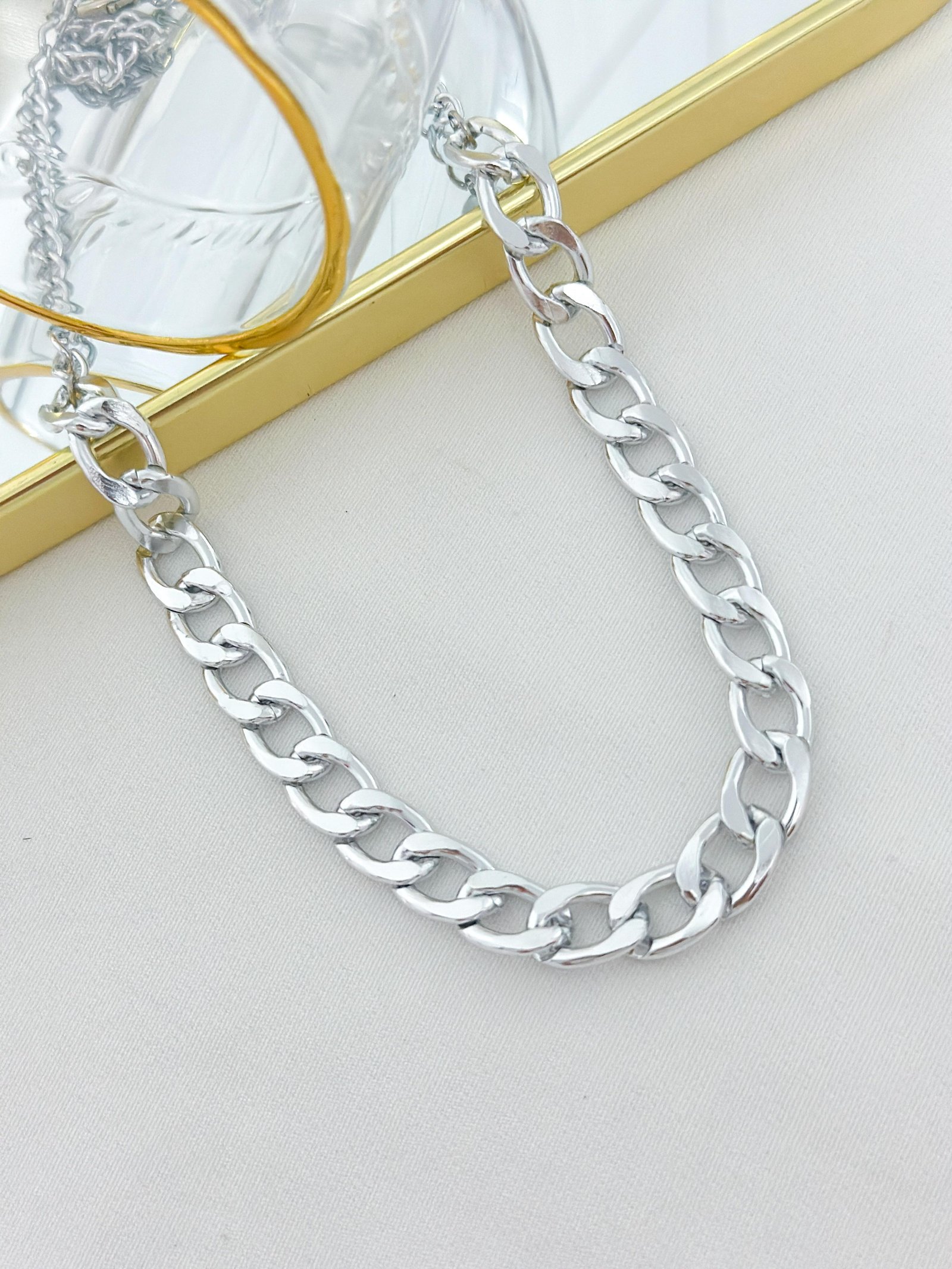 Colar Folheado Correntaria Groumet Prata 