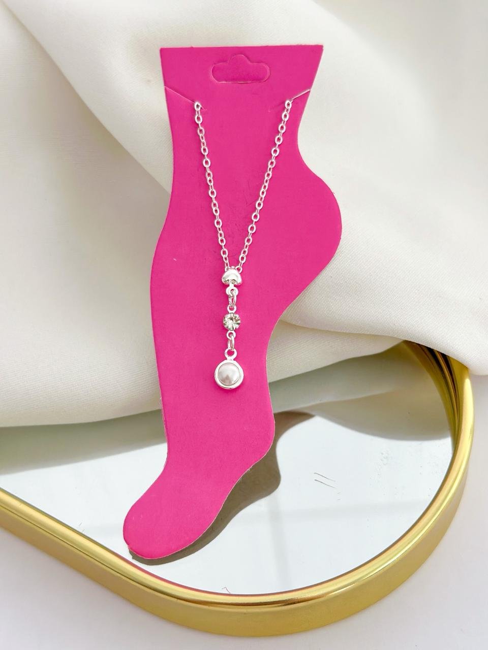 Tornozeleira Folheada Perola Prata