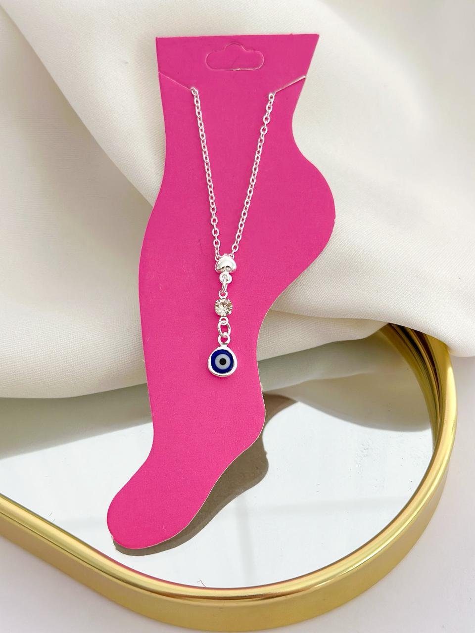 Tornozeleira Folheada Olho Grego Prata