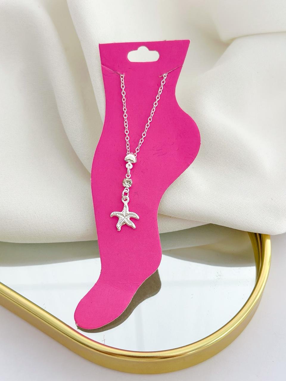 Tornozeleira Folheada Estrela Do Mar Prata 