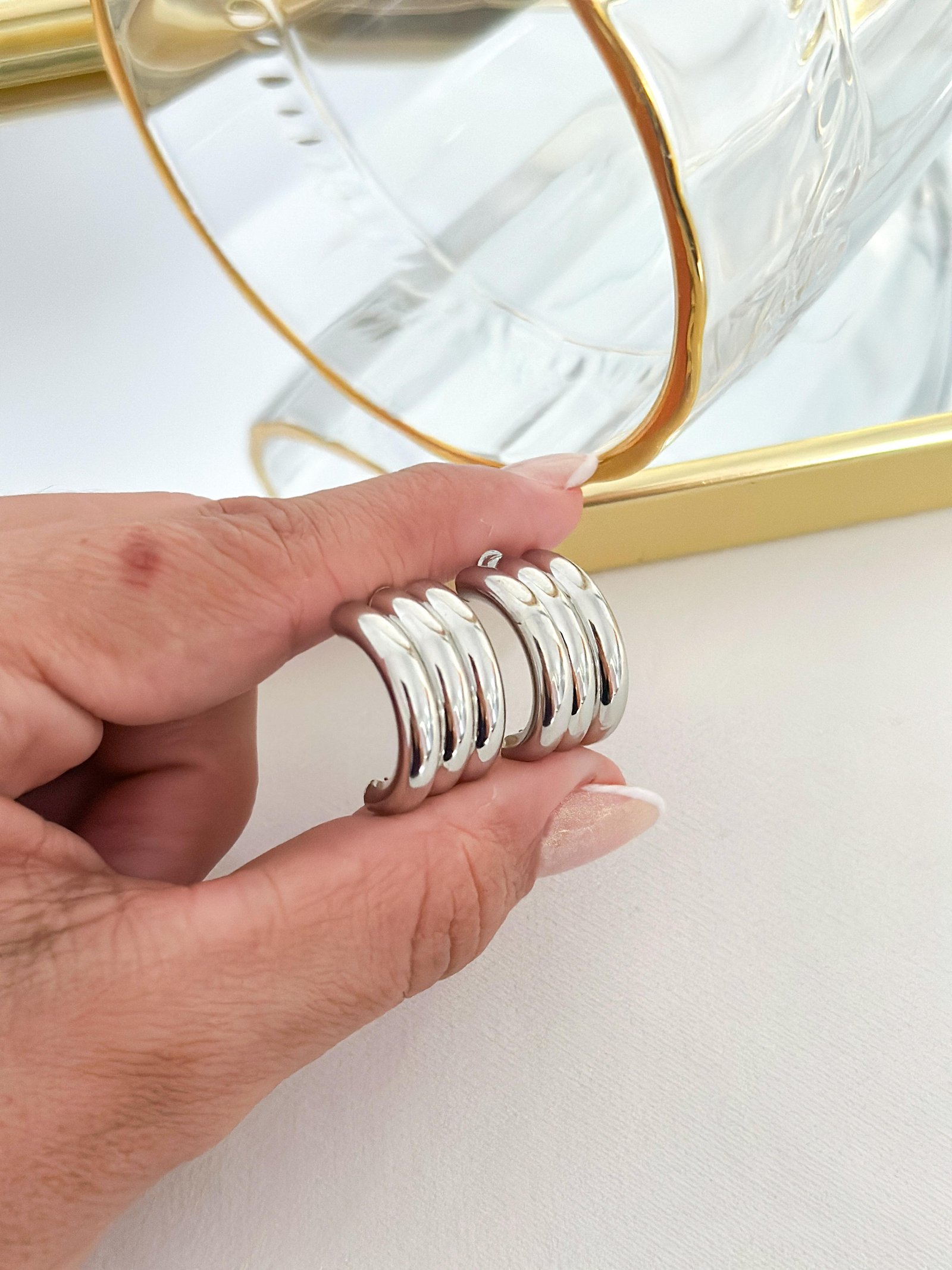 Brinco Folheado 3 Fios Prata 