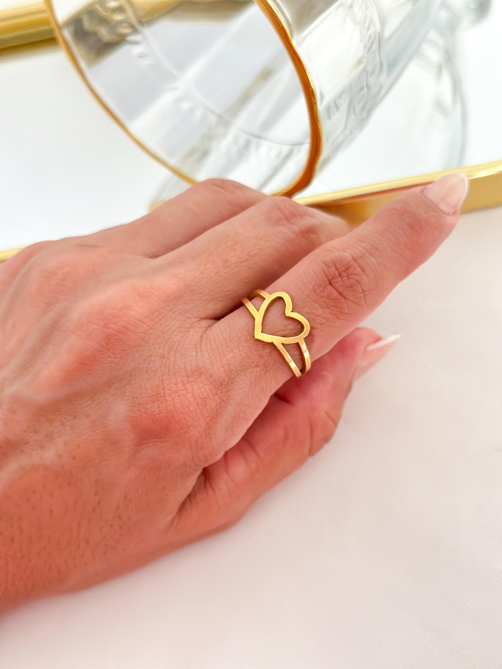 Anel Aço Inox Coração Vazado 