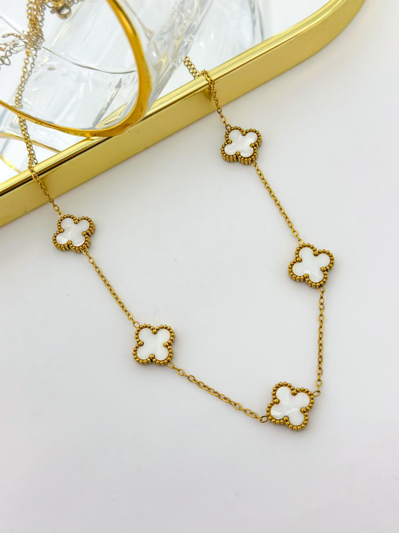 Colar Aço Inox Virginia 5 Trevo Dourado