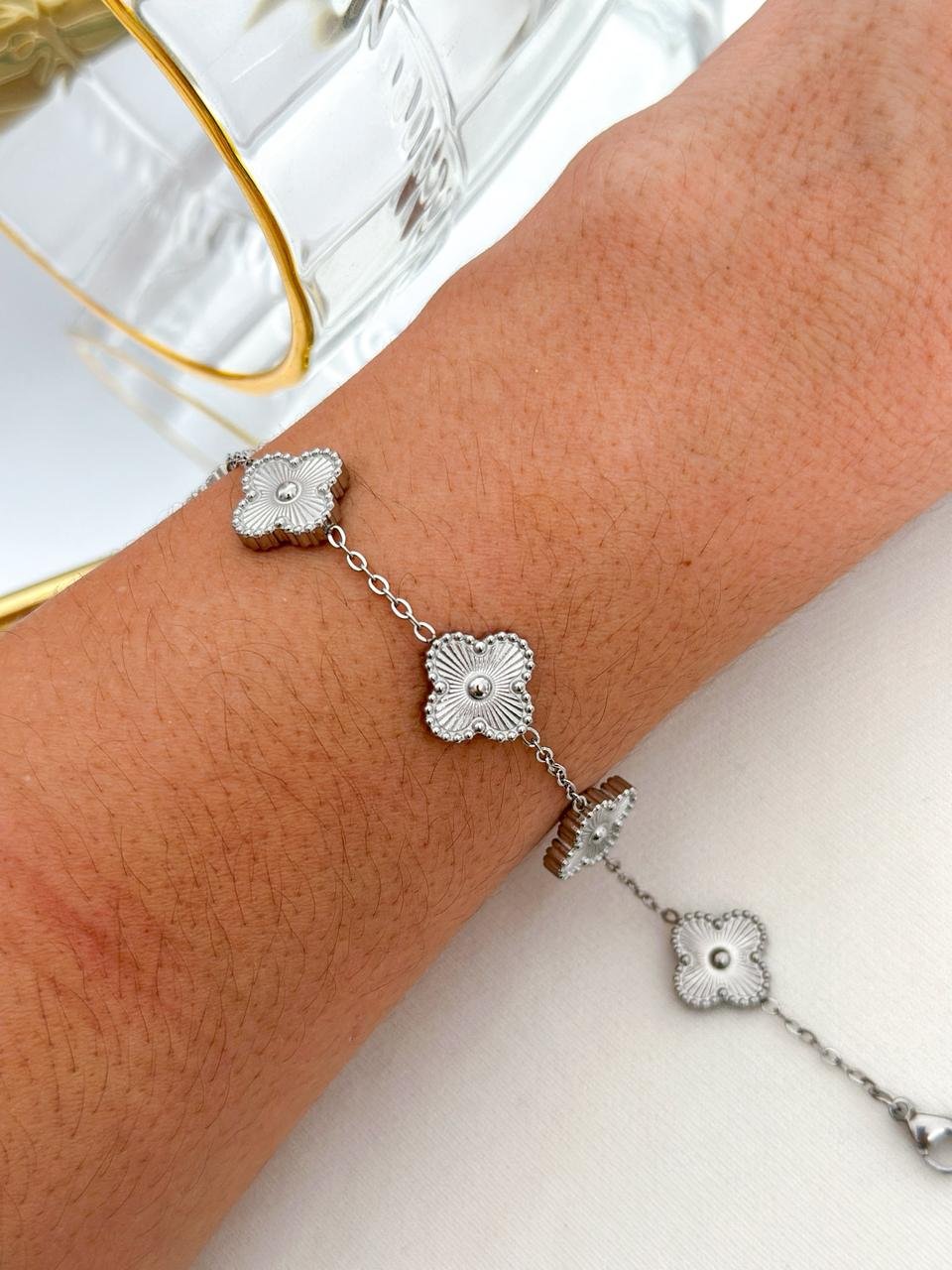 Pulseira Aço Inox Virginia  5 Trevo Prata