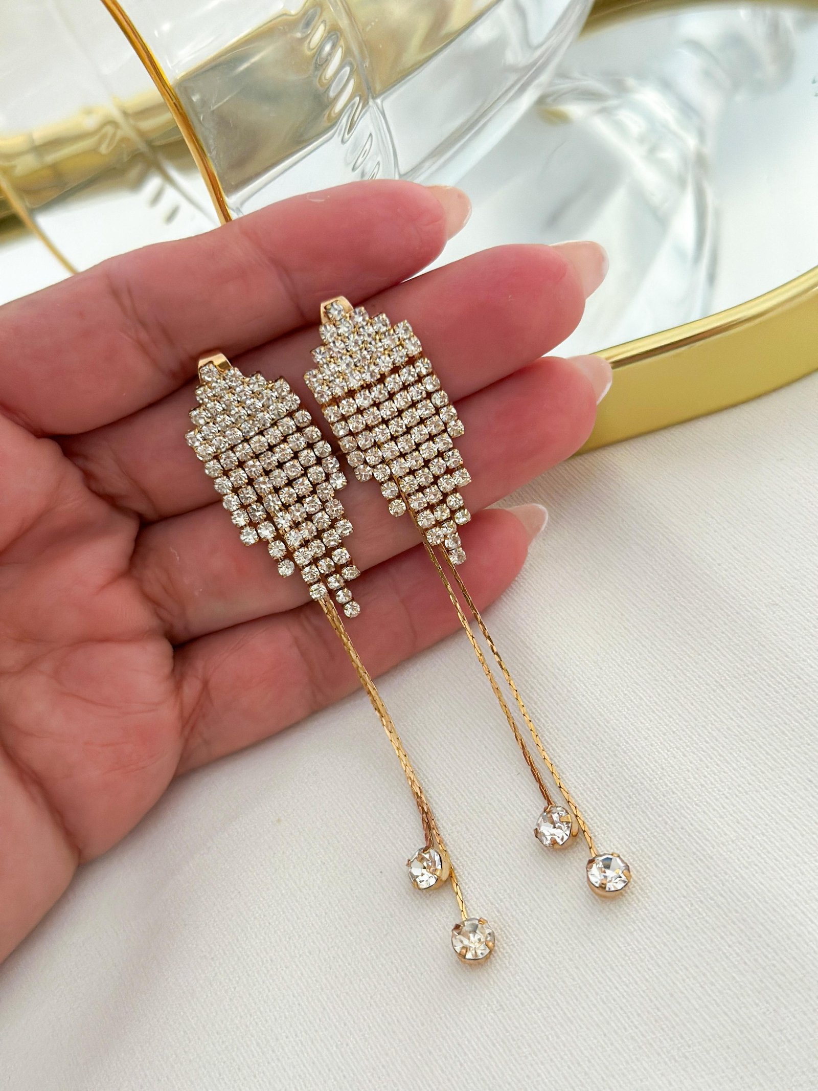 Brinco Folheado Strass Taracha Dupla Dourado