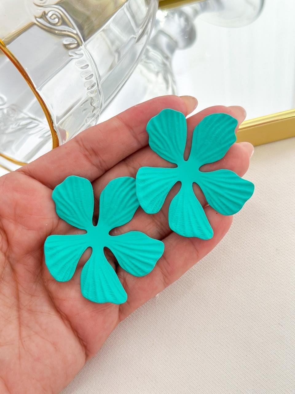 Brinco Flor Colorido Verão Verde Tiffany