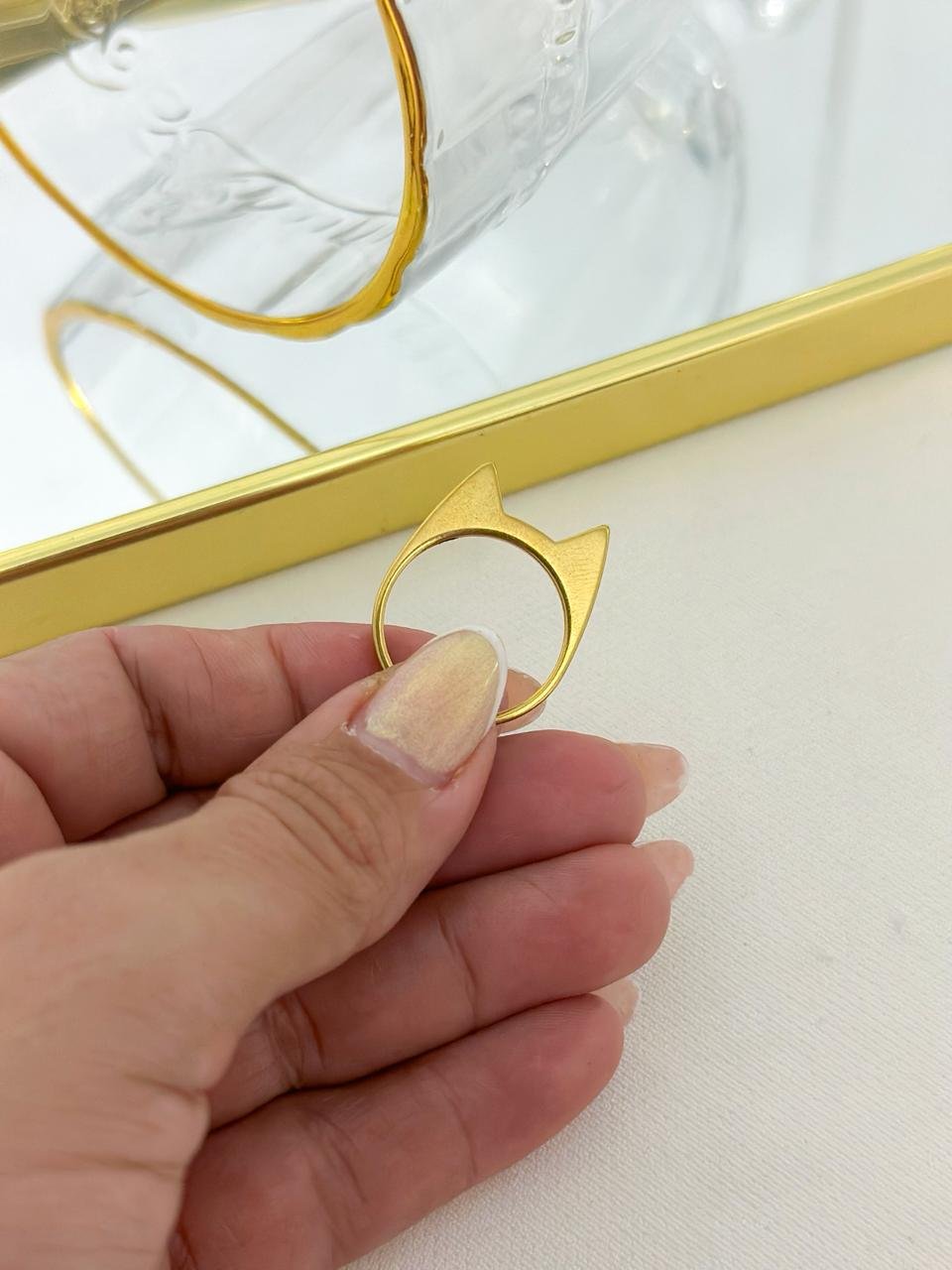 Anel Aço Inox Gatinho Dourado 