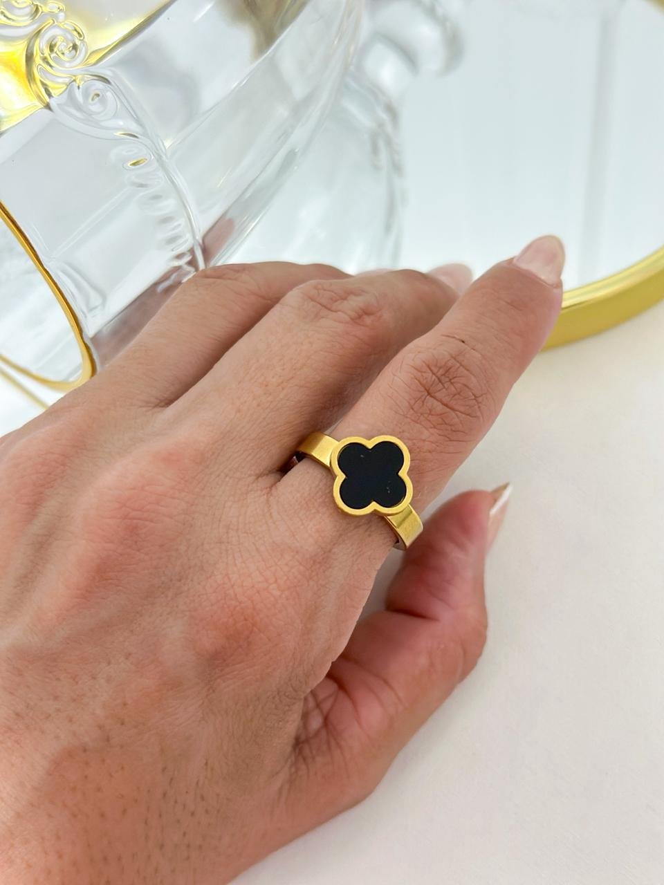 Anel Aço Inox Virginia Color Preto Dourado