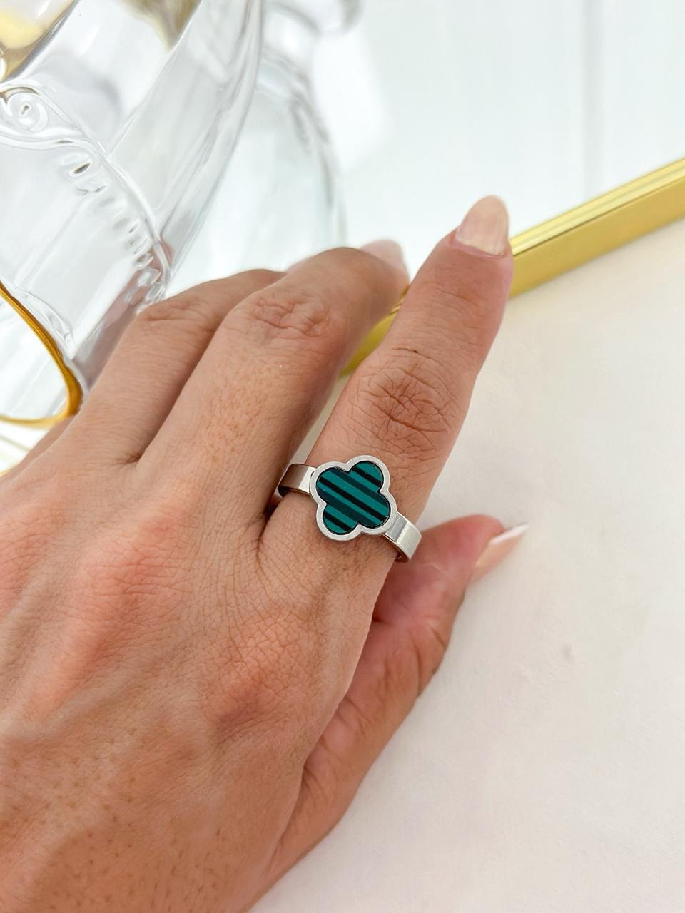 Anel Aço Inox Virginia Color Verde Prata 