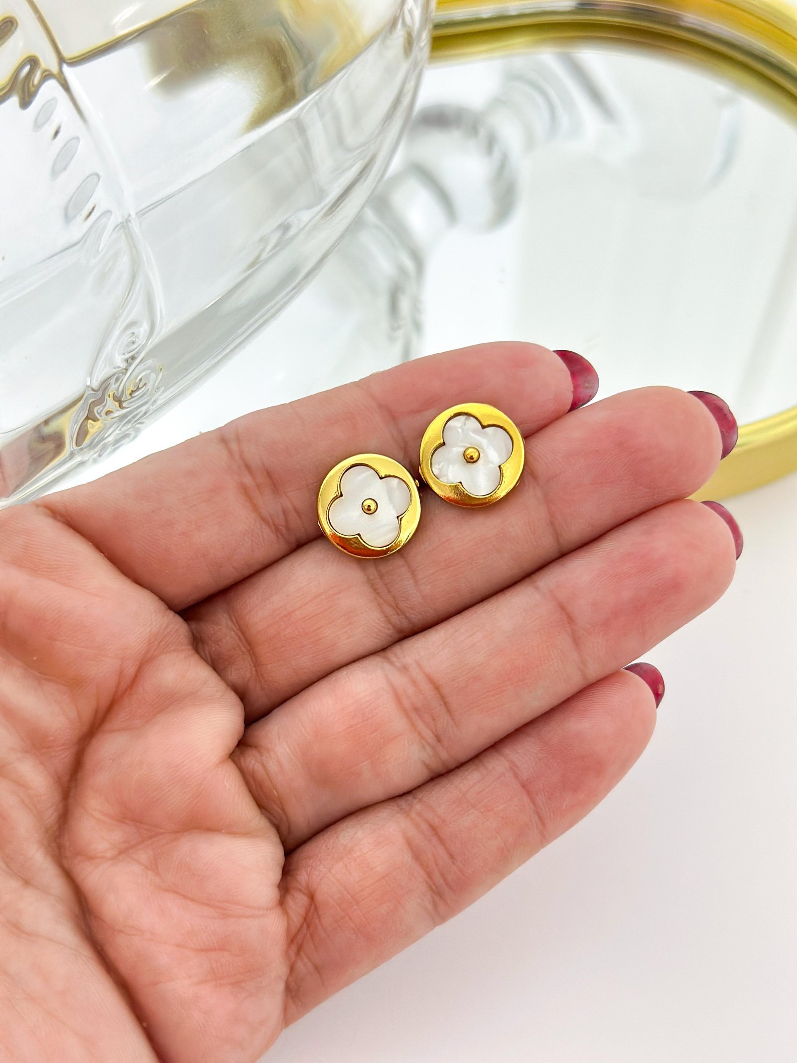 Brinco Aço Inox Virginia Resinado Branco Dourado 