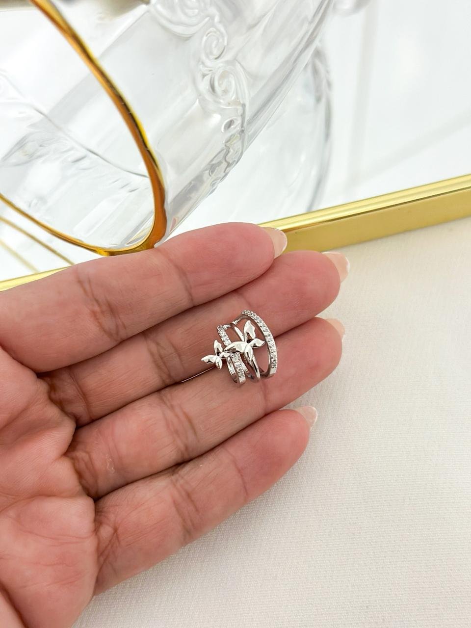 Brinco Folheado Fake Borboletas Prata