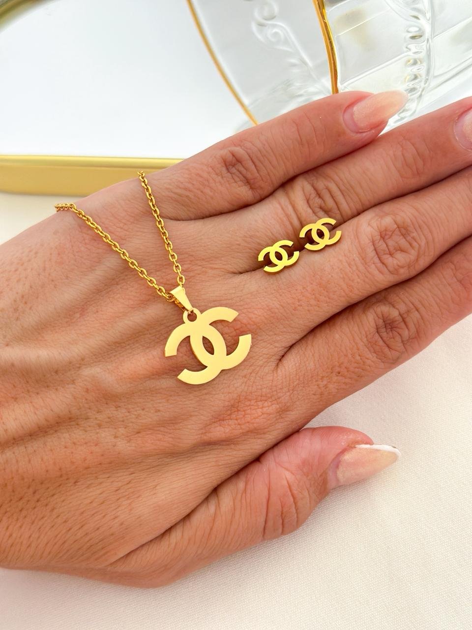 Conjunto Aço Inox Chanel Dourado