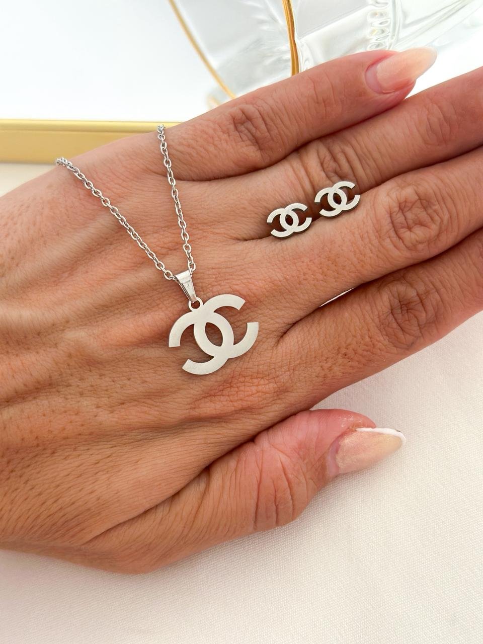 Conjunto Aço Inox Chanel Prata 