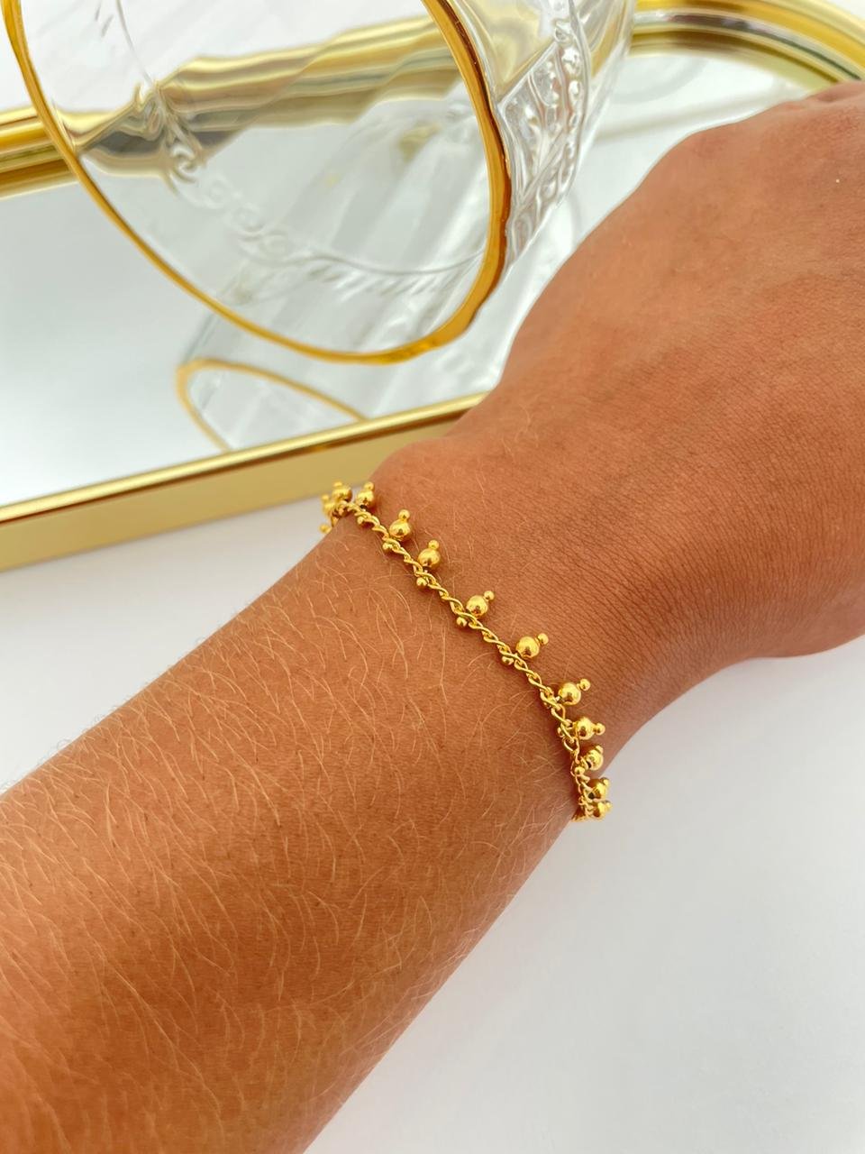 Pulseira Folheada Bolinhas Dourada 