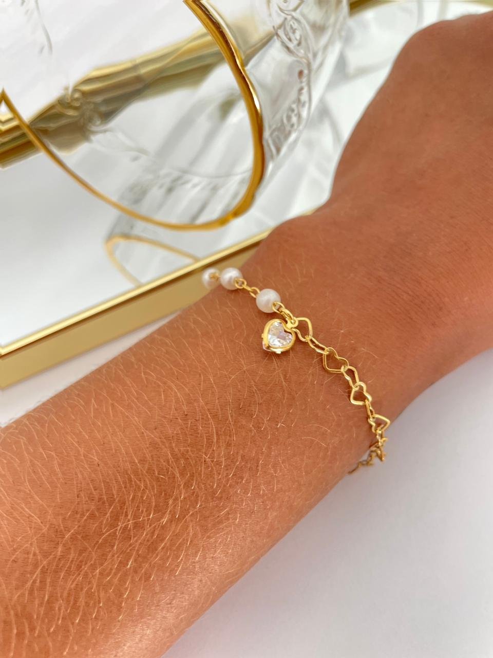 Pulseira Folheada Perola Dourada 