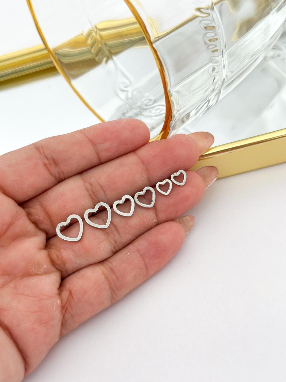 Brinco Coração Trio Aço Inox Prata