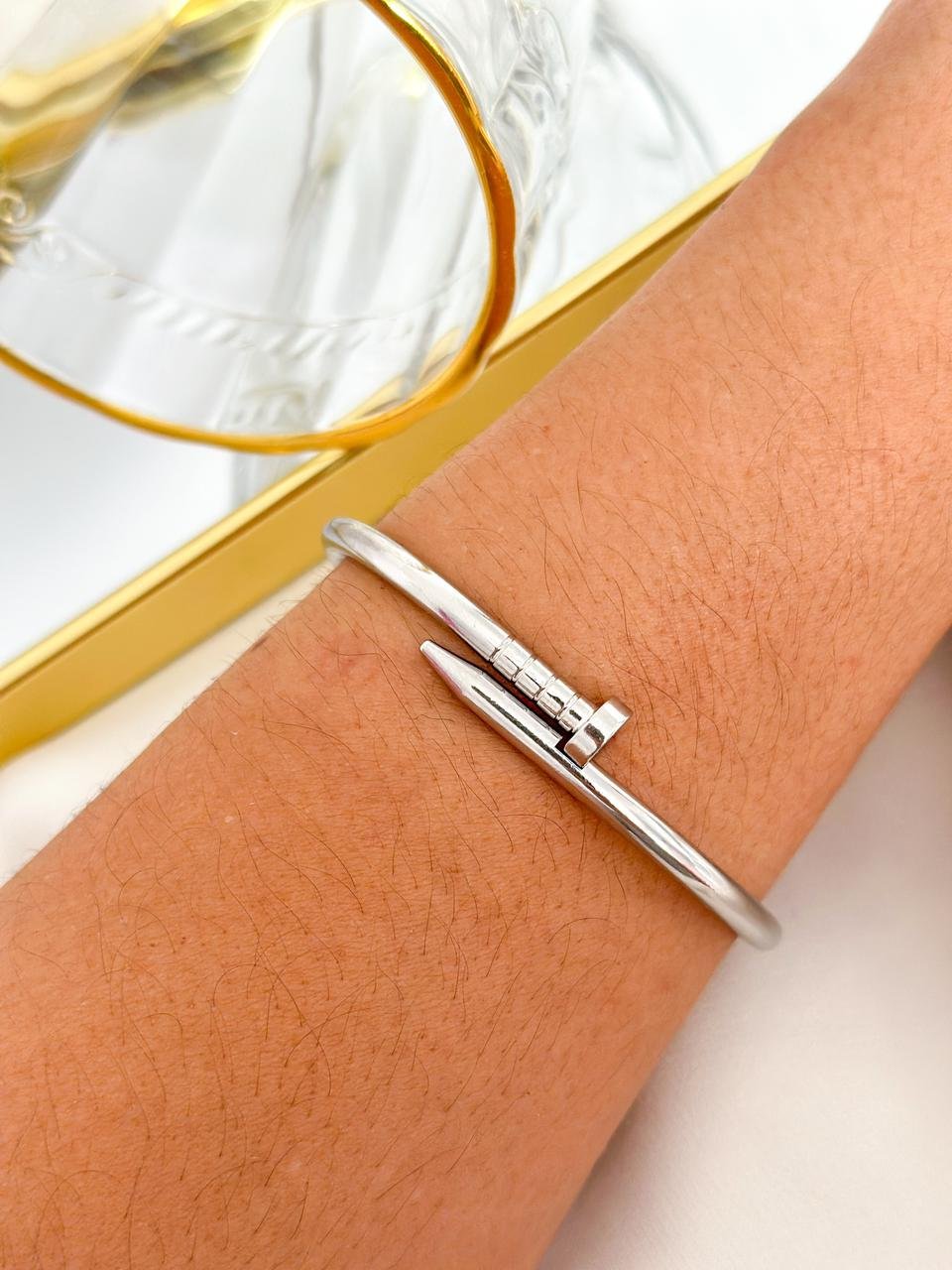 Bracelete Aço inox Prego Prata 